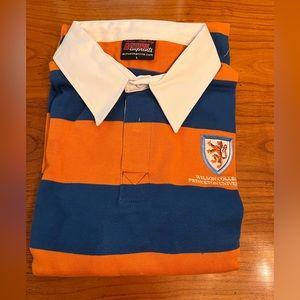Vintage Princeton University Wilson College orange and blue rugby shirt